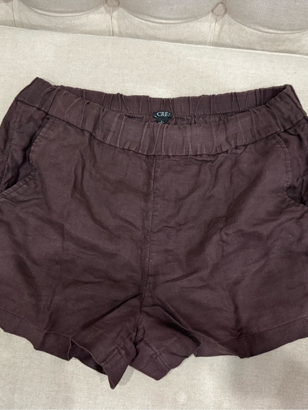 J. Crew Dark Brown High-Rise Linen-Blend Shorts